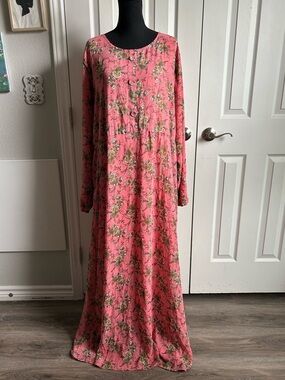 Women's Pink Floral Long Sleeve Maxi Dress